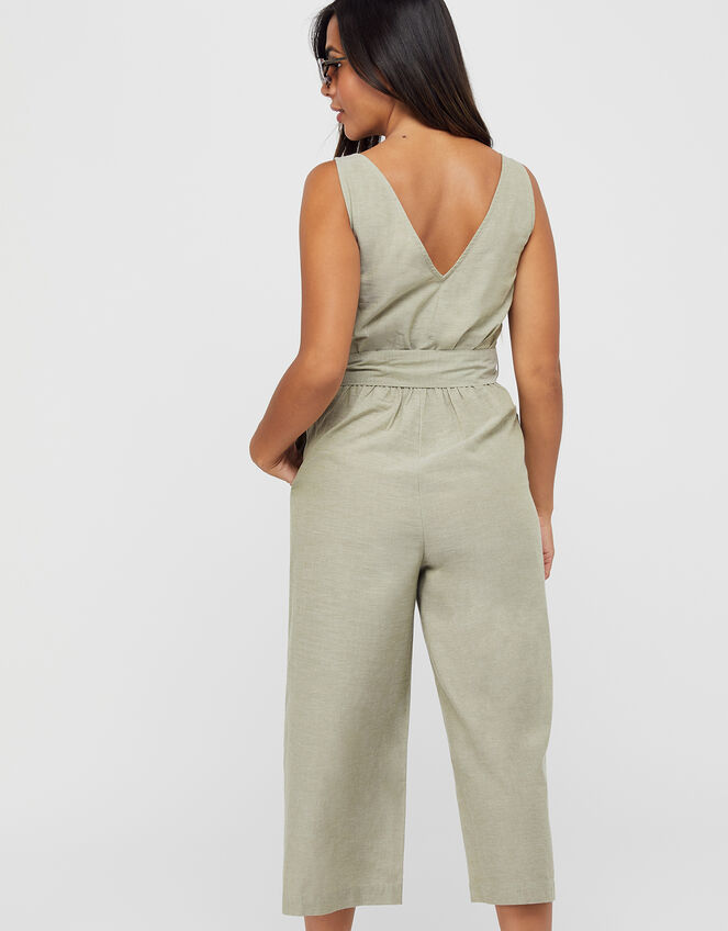Tie Belt Jumpsuit, Green (KHAKI), large