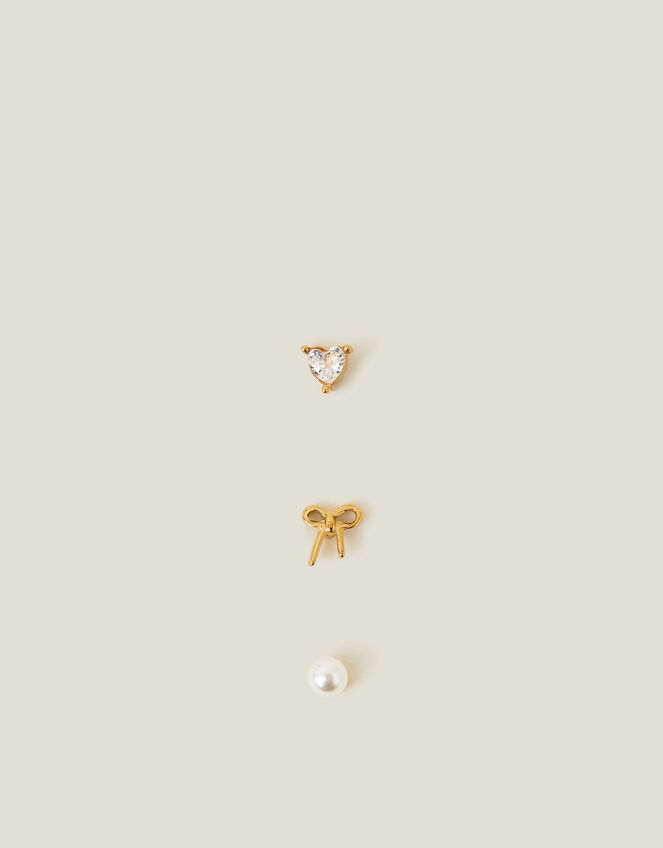 3-Pack 14ct Gold-Plated Surgical Steel Flatback Stud Earrings, , large