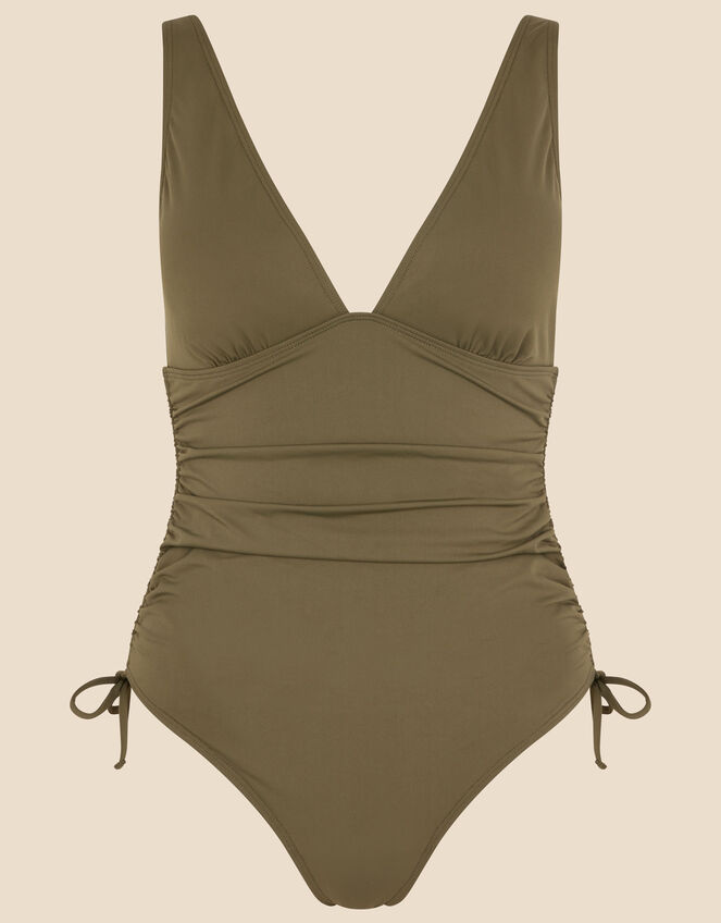 Ruched Side Shaping Swimsuit, Green (KHAKI), large