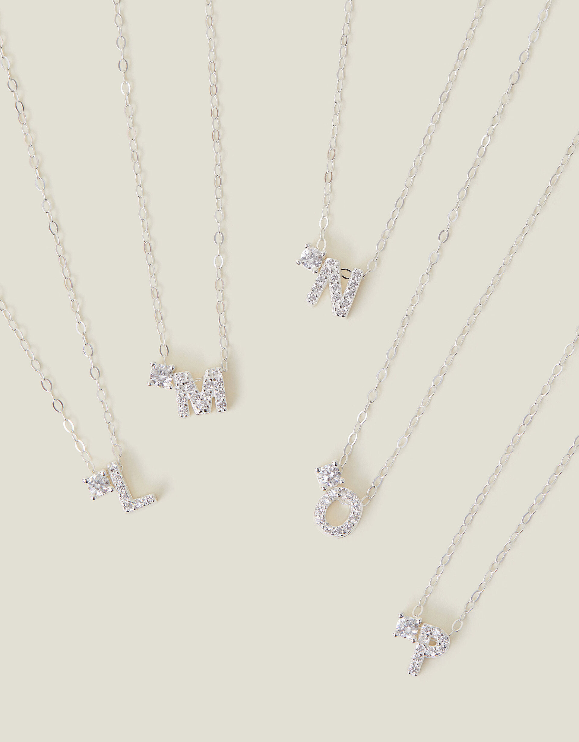 Sterling Silver Plated Diamante Initial Pendant Necklace Silver