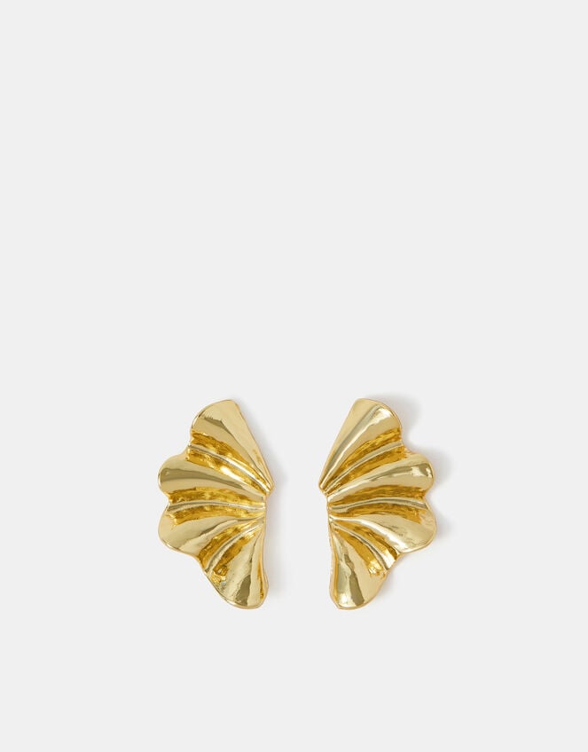 14ct Gold-Plated Molten Fan Stud Earrings, , large