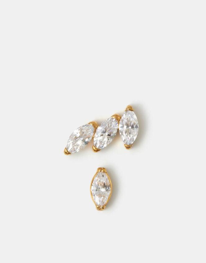 2-Pack 14ct Gold-Plated Titanium Marquise Flatback Studs, , large