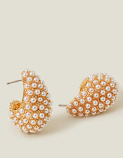 Pearly Curve Teardrop Hoop Earrings, , large