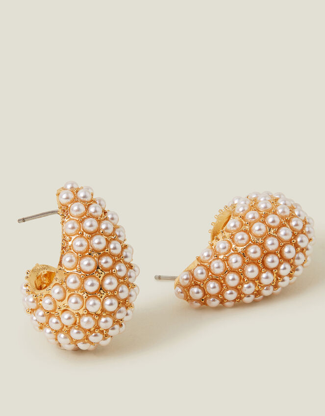 Pearly Curve Teardrop Hoop Earrings, , large