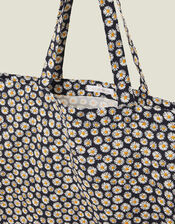 Daisy Print Cotton Shopper Bag Navy, , large