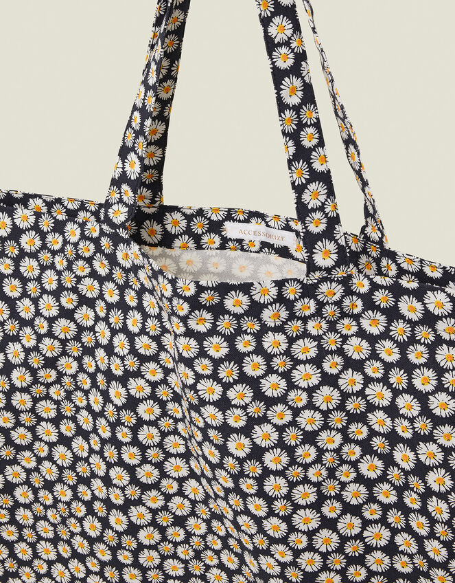 Daisy Print Cotton Shopper Bag Navy, , large