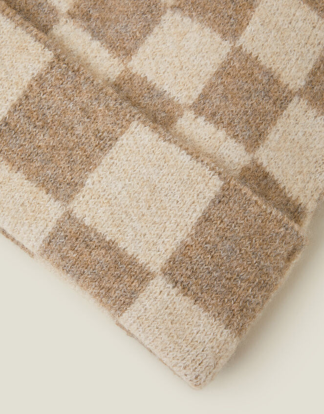 Checkerboard Knit Beanie Hat, , large