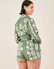 Ornamental Tie Front Shirt, Green (KHAKI), large