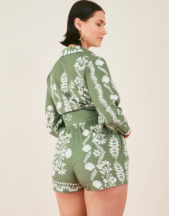 Ornamental Tie Front Shirt, Green (KHAKI), large