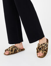 Fluffy Leopard Mule Slippers, Leopard (LEOPARD), large