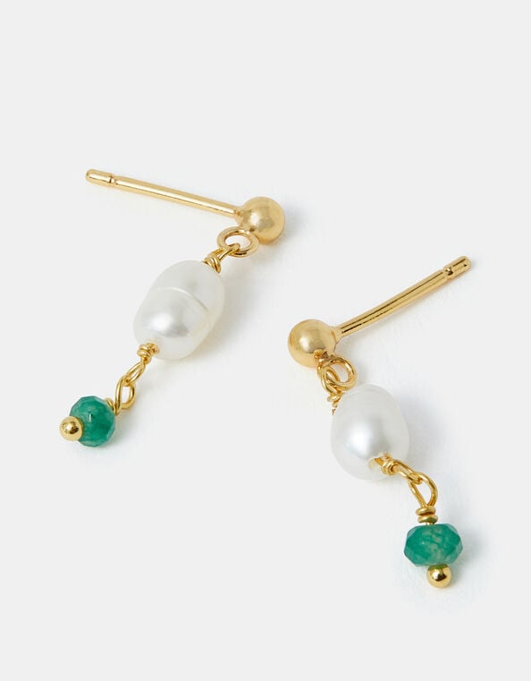 14ct Gold-Plated Pearl Stone Drop Earrings, , large