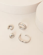 Platinum-Plated Graduated Hoop Earrings Set of Two, , large