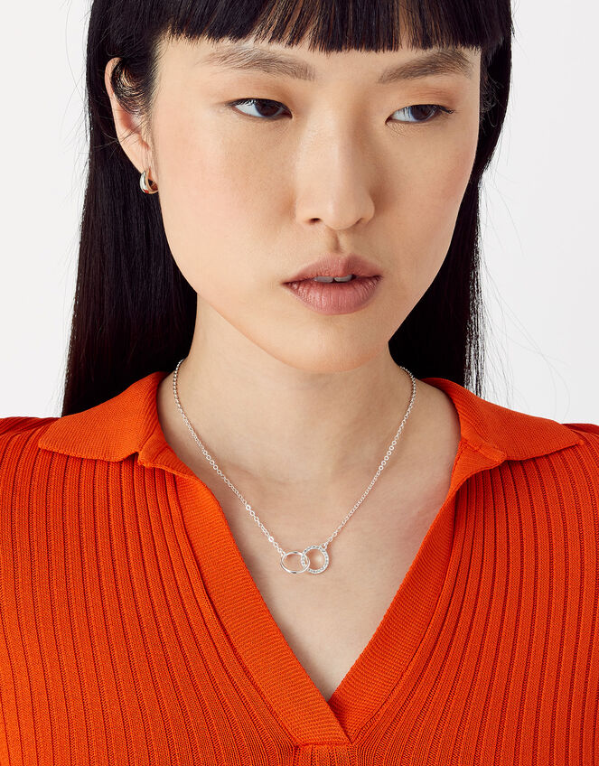 Pave Link Circle Necklace, Silver (SILVER), large