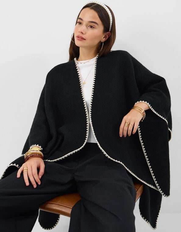 Whipstitch Knit Poncho , , large