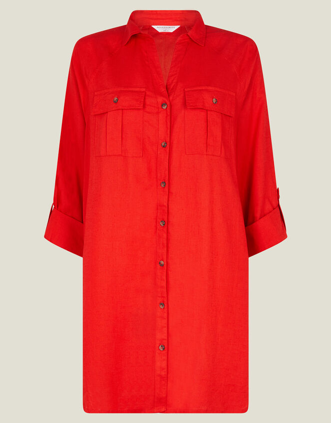 Long Sleeve Beach Cover Up Shirt, Red (RED), large