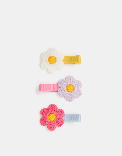 3-Pack Girls Crochet Flower Hair Clips, , large