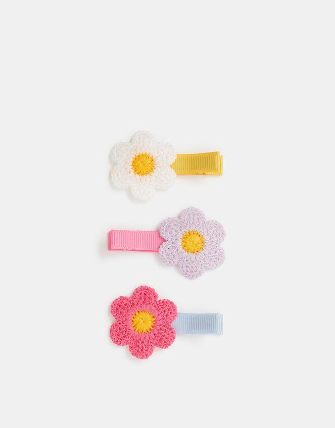 3-Pack Girls Crochet Flower Hair Clips, , large