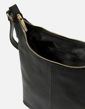 Leather Scoop Shoulder Bag, Black (BLACK), large