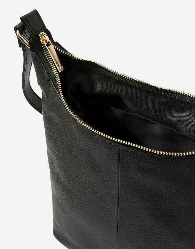 Leather Scoop Shoulder Bag, Black (BLACK), large
