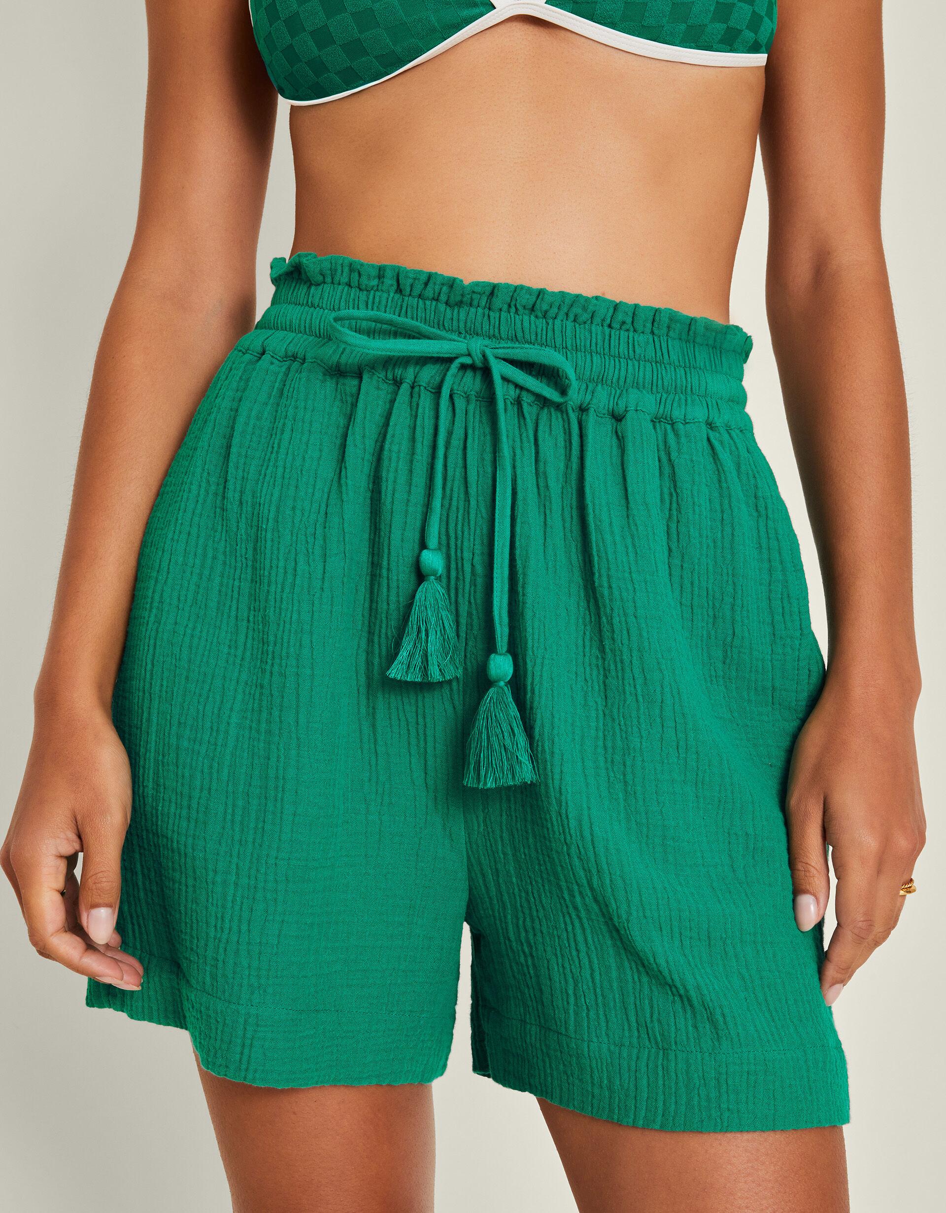 accessorize High Waist Crinkle Shorts Teal