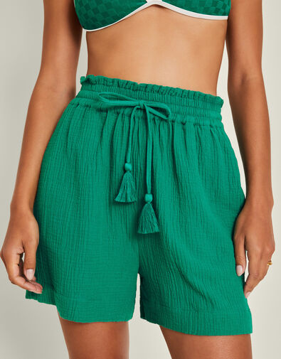High Waist Crinkle Shorts, Teal (TEAL), large