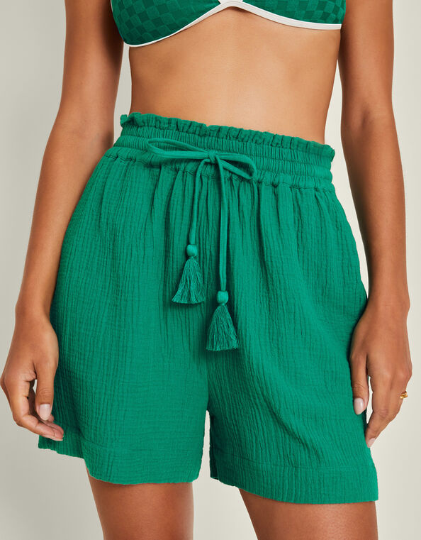 High Waist Crinkle Shorts, Teal (TEAL), large