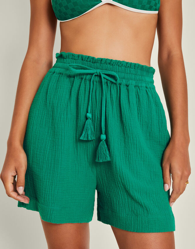 High Waist Crinkle Shorts, Teal (TEAL), large