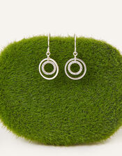 Sterling Silver-Plated Circle Drop Earrings, , large