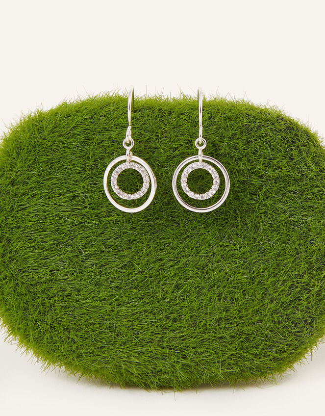 Sterling Silver-Plated Circle Drop Earrings, , large