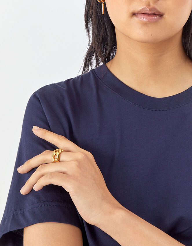 14ct Gold-Plated Chunky Curb Chain Ring, Gold (GOLD), large