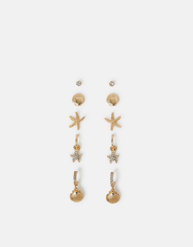 5-Pack Beach Seashell and Hoop Earrings Gold, , large