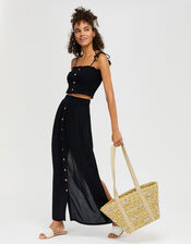 Shell and Diamante Straw Beach Bag, , large
