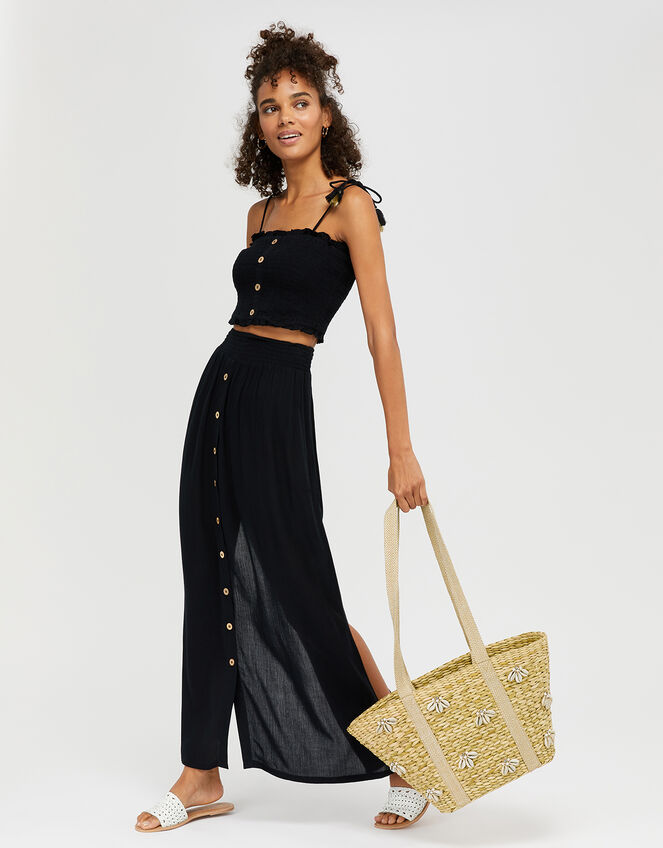 Shell and Diamante Straw Beach Bag, , large