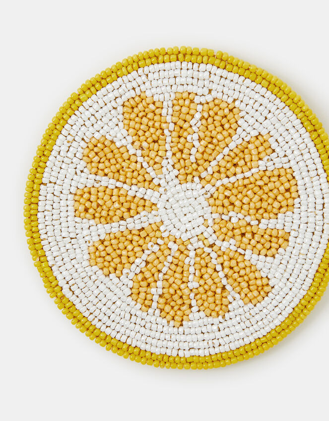 Round Lemon Beaded Coaster, , large