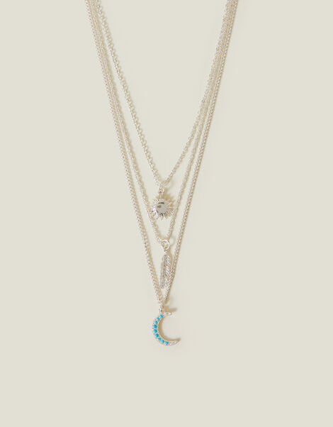 Celestial Pendant Layered Necklace Silver, , large