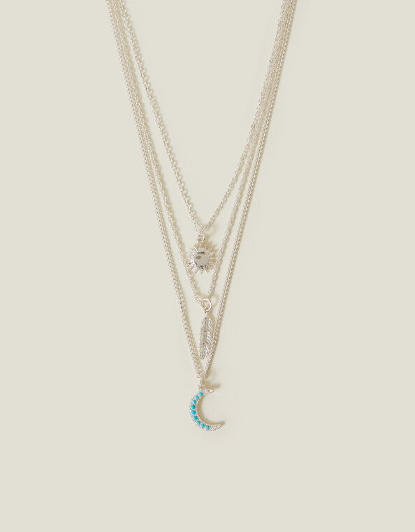Celestial Pendant Layered Necklace Silver, , large