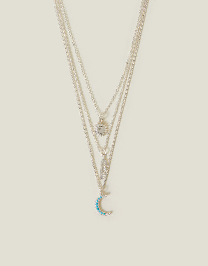 Celestial Pendant Layered Necklace Silver, , large