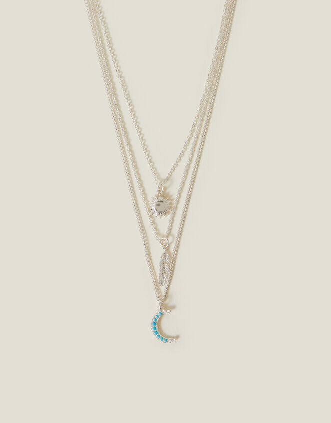 Celestial Pendant Layered Necklace Silver, , large