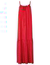 High Neck Maxi Dress in Pure Cotton, Red (RED), large