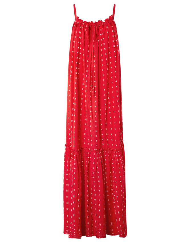 High Neck Maxi Dress in Pure Cotton, Red (RED), large