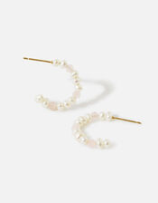 14ct Gold-Plated Pearl and Rose Quartz Hoop Earrings, , large