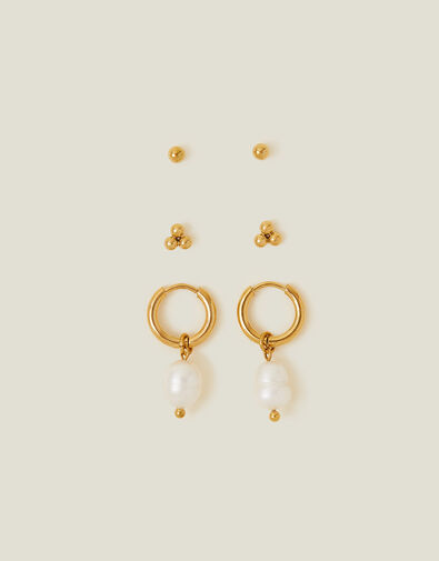 3-Pack Stainless Steel Pearl Earrings , , large