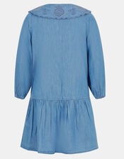 Girls Long Sleeve Denim Dress, Blue (BLUE), large