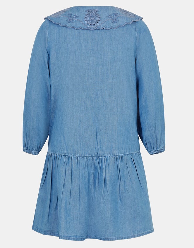 Girls Long Sleeve Denim Dress, Blue (BLUE), large