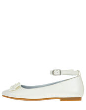 Satin-Look Bow Ballet Flats, Natural (IVORY), large