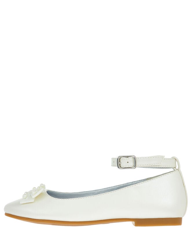 Satin-Look Bow Ballet Flats, Natural (IVORY), large