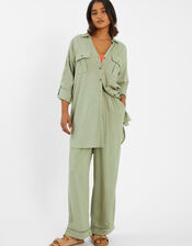 Long Sleeve Shirt Beach Cover-Up, Green (KHAKI), large