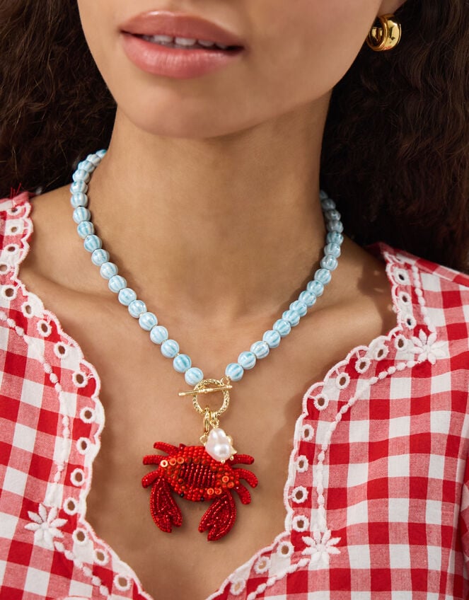 Beaded Crab Charm Necklace, , large