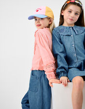 Girls Broderie Ruffle Top, Pink (PINK), large