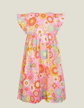 Girls Boho Floral Short Sleeve Dress, Pink (PINK), large